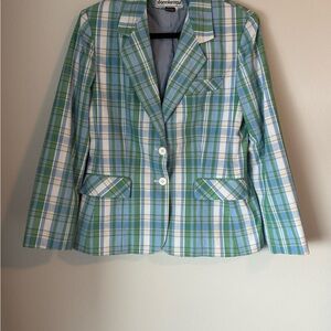 Donnkenny Green and Blue Plaid Women's Blazer